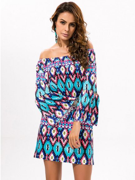 Off-shoulder Print Mini Dress - Power Day Sale