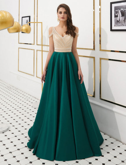 Prom Satin Beaded Luxury Cold Shoulder Formal Evening Gowns - Power Day ...
