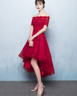 Red Lace High Low Prom Cocktail Party Dresses