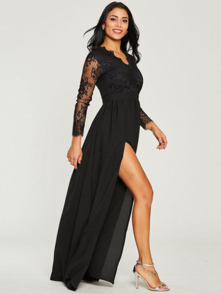 black maxi dress with sleeves