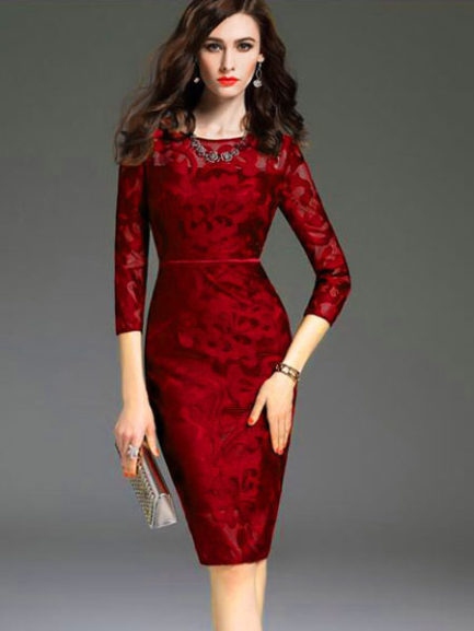 Women's Wrap Dress Lace Jewel Neck Bodycon Dress - Power Day Sale