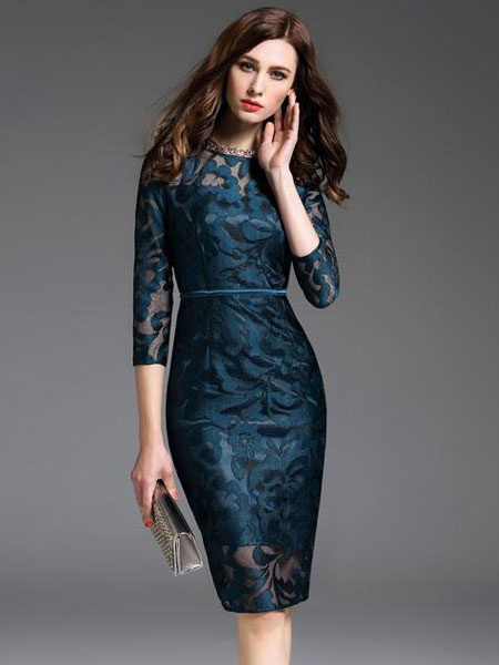 Women's Wrap Dress Lace Jewel Neck Bodycon Dress - Power Day Sale