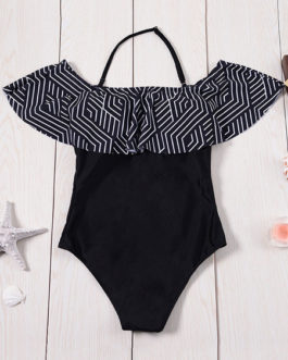 Bathing Suits Off The Shoulder Geometric Print One Piece Swimsuit For Women