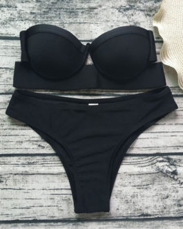 Black Bandeau Bikini Women Sexy Strapless Low Waist Swimsuit