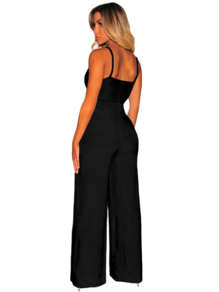 Black Straps Cut Out Wide Leg Jumpsuit - Power Day Sale