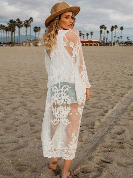 Kimono Cover Up Lace Sheer Open Front Beach Bathing Suit For Women ...