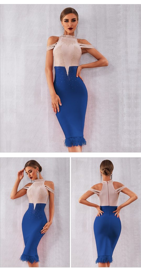 New Bandage Women Off Shoulder Sexy Feather Bodycon Club Bead Party ...