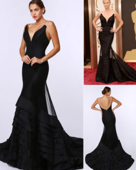 Sexy Deep V Mermaid Evening Dress Inspired by Charlize Theronk at Oscar