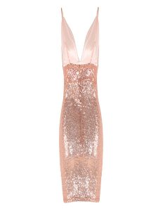 Sexy Party V Neck Glitter Spaghetti Straps Soft Pink Pencil Dress ...