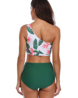 Tropical Floral High Waist Single Strap Sexy Bikinis Swimsuits For Women