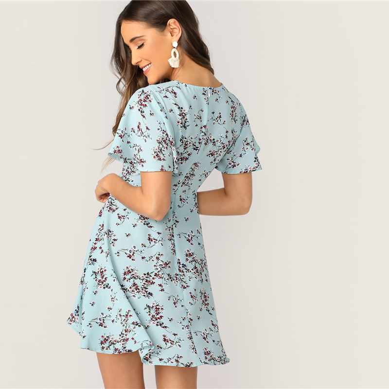 Women Butterfly Sleeve Floral Fit and Flare A Line Dresses - Power Day Sale
