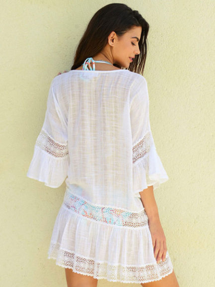 Women Cover Up Lace Tssels Knotted Semi Sheer Oversized Beach Dress ...