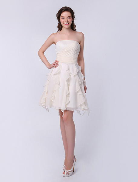 Elegant A-line Bright Silk Chiffon Ruffle Strapless Dress - Power Day Sale