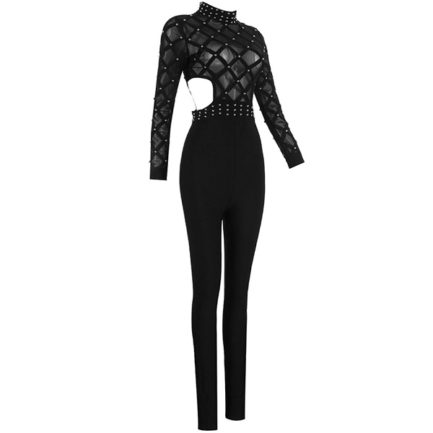 Elegant Sexy Bead Hollow Out Lace Club Jumpsuit Romper - Power Day Sale