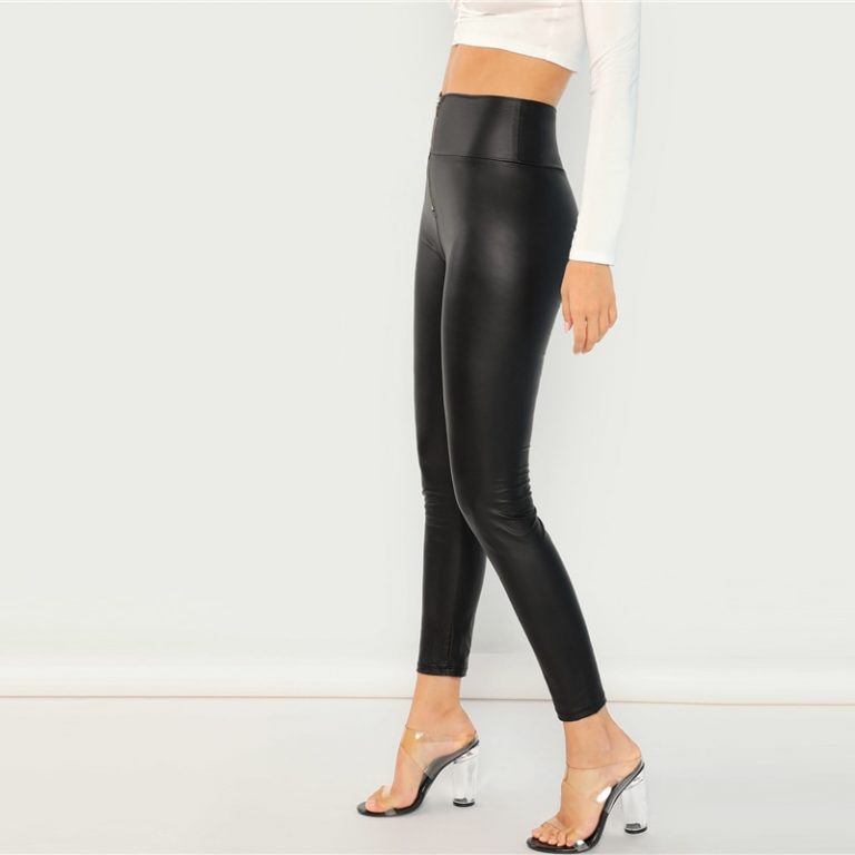 Modern Lady Casual Exposed Zip Front Skinny Solid Leggings - Power Day Sale
