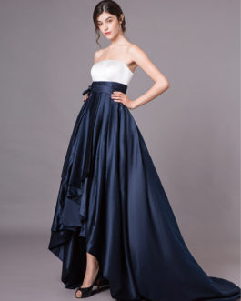 Prom Strapless Satin A Line Pleated Sash Long Evening Dress