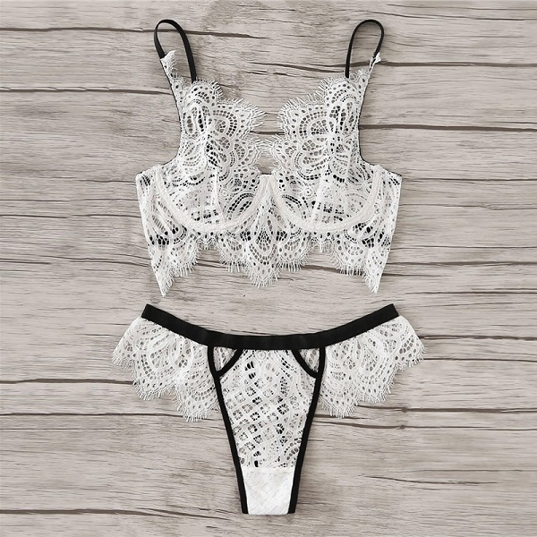 Sexy Eyelash Lace Unlined Lingerie Set - Power Day Sale