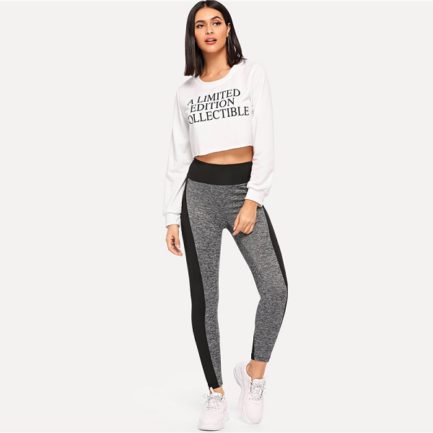 Sporting Casual Wide Waist Color Block Leggings - Power Day Sale