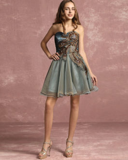 Tulle Applique Beaded Sweetheart A line Short Party Prom Dress