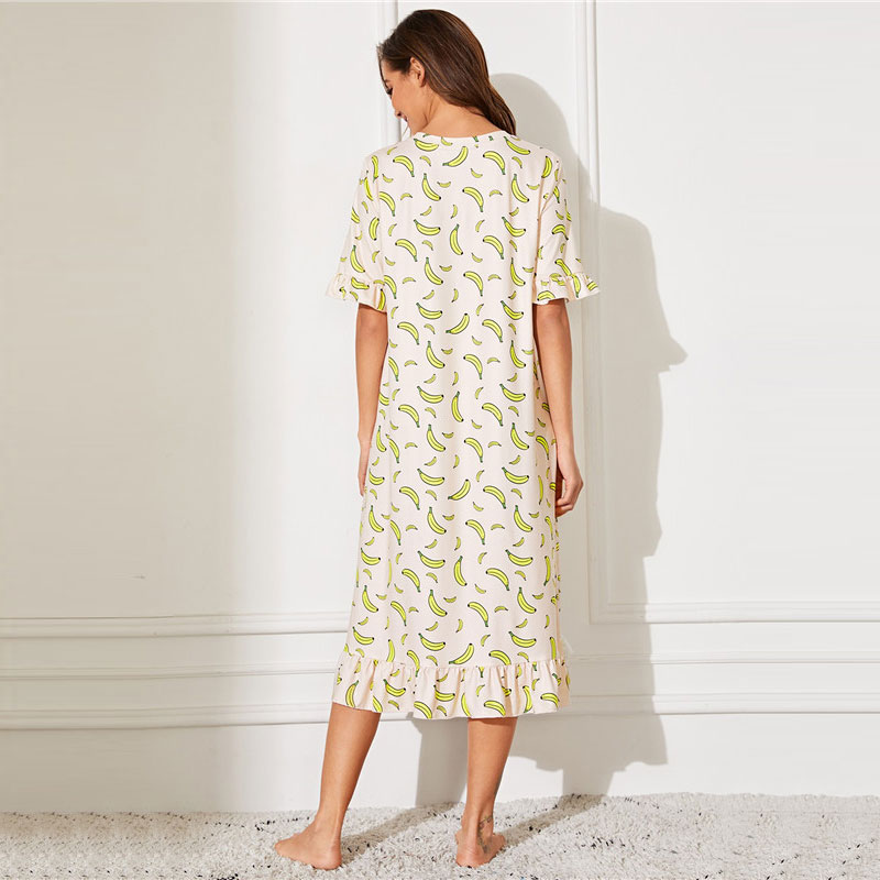 Women Sleepwear Cute Stretchy Banana Print Nightgown - Power Day Sale