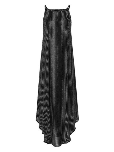 Casual Striped Spaghetti Straps Arc Hem Plus Size Maxi Dress - Power ...