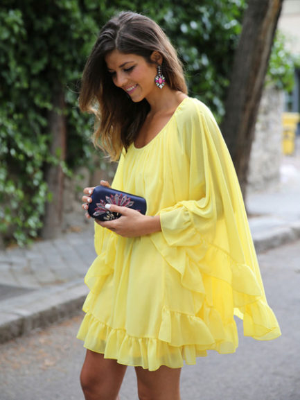 Chiffon Dress Long Sleeve Ruffles Solid Color Poncho Dress - Power Day Sale