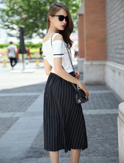 Cold-Shoulder Print Stripes Cotton Toop and Skirt for Women - Power Day ...