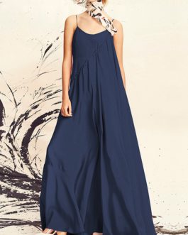 Fashion Spaghetti Straps Solid Color Plus Size Maxi Dress