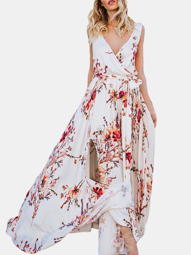 Floral Print Cross Wrap Maxi Dress For Women - Power Day Sale
