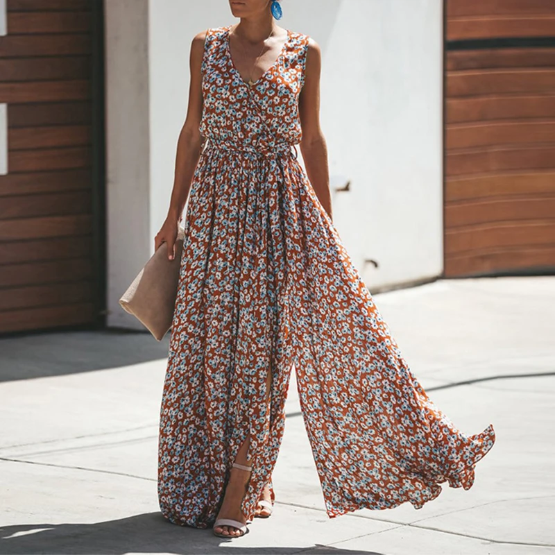 Floral Print Maxi Dresses Bohemian Hippie Beach Long Dress