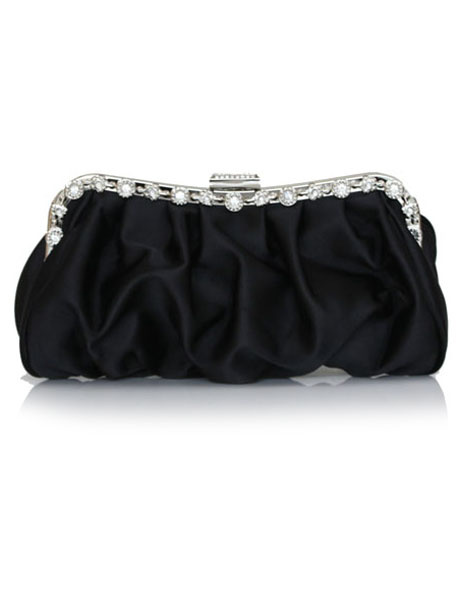 Formal Satin Rhinestone Woman's Evening Bag With Silver Chain - Power ...