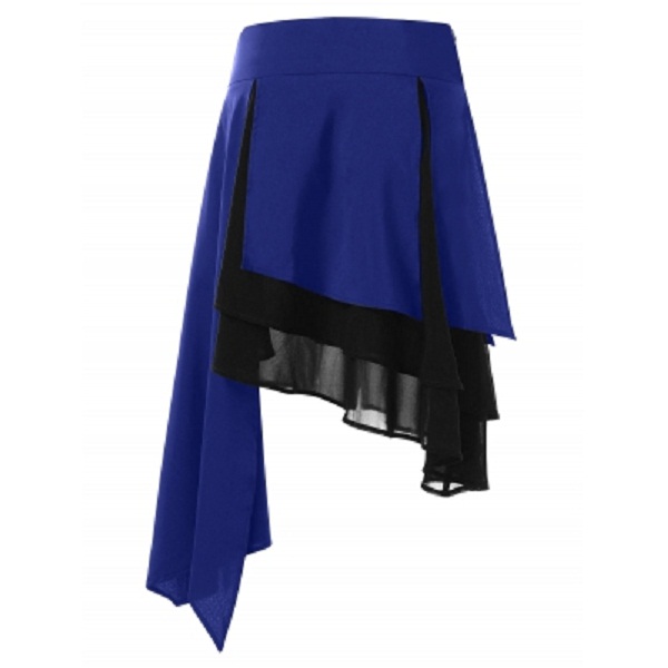 High Waist Color Blocking Layered Asymmetrical Skirt - Power Day Sale