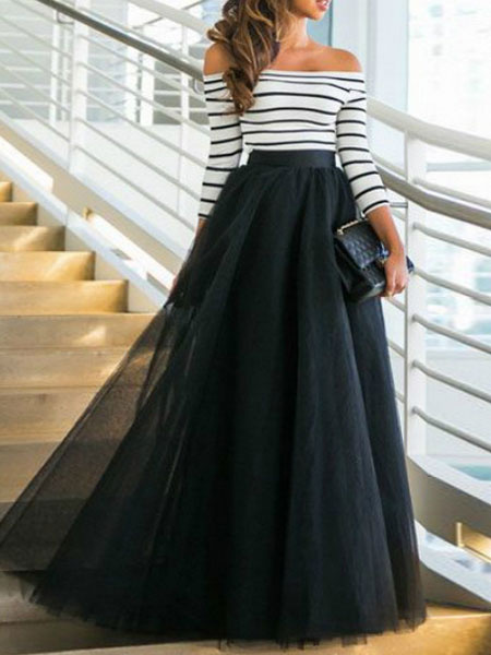 Off-the-shoulder Long Sleeve Chiffon Two Piece Sets - Power Day Sale