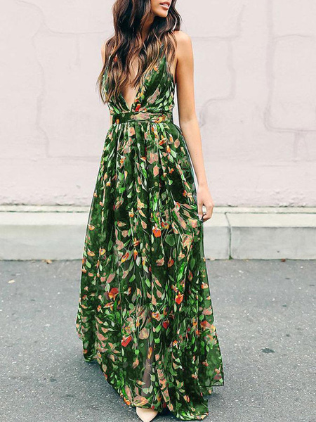 floral plunge maxi dress