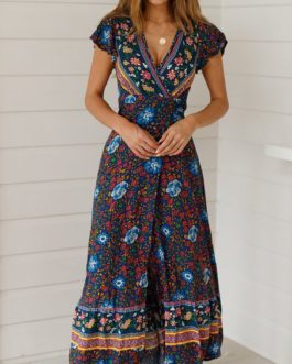 Sexy Printed Bow Holiday Beach Wrap Dresses