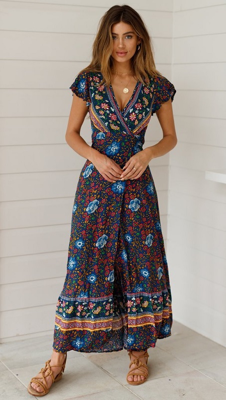 Sexy Printed Bow Holiday Beach Wrap Dresses  Power Day Sale