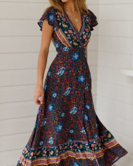 Sexy Printed Bow Holiday Beach Wrap Dresses