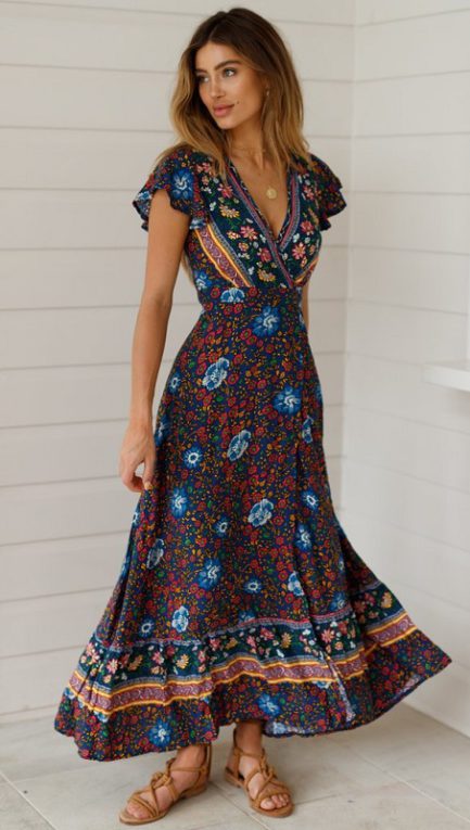 Sexy Printed Bow Holiday Beach Wrap Dresses - Power Day Sale