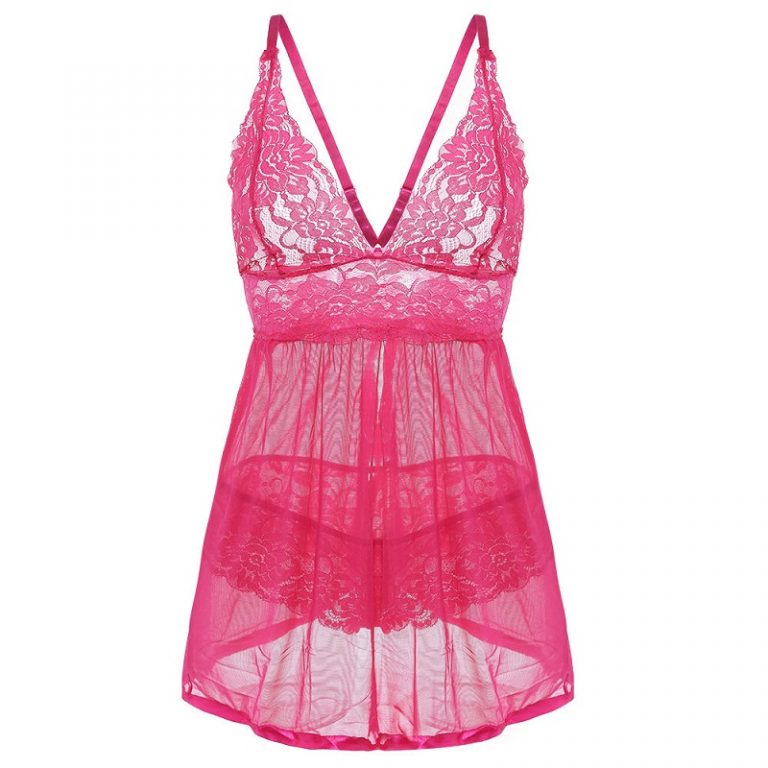 Sexy Women V-neck lace Baby doll mesh Chemis Sleepwear Open Back ...