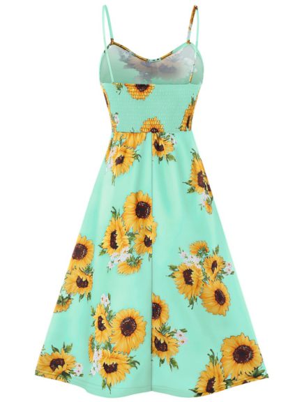 Spaghetti Strap Mini Dress Sunflower Print - Power Day Sale