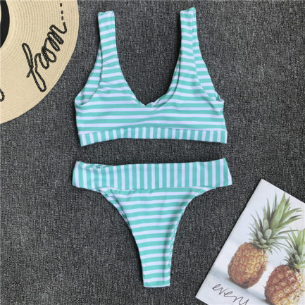 Striped Push Up Padded Knot Swimming Suit Sexy Bikinis - Power Day Sale