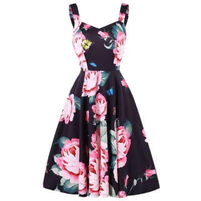 Sweetheart Neck Floral Print Fit and Flare Dress - Power Day Sale