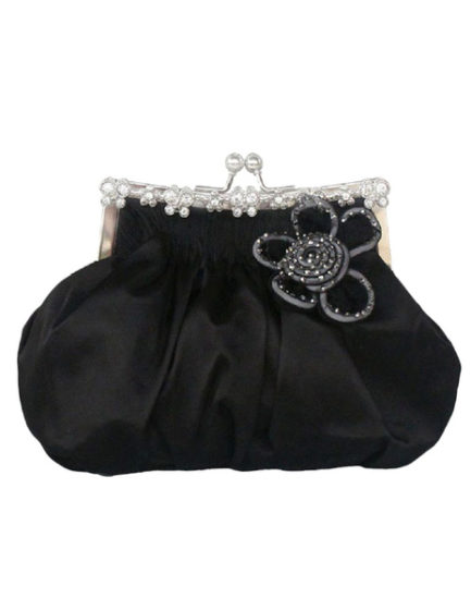 Wedding Clutch Beaded Flower Kiss Lock Purse Ruched Bridal Evening Bags ...