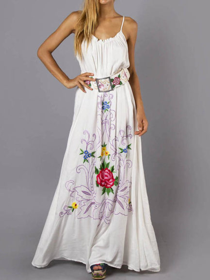 Women Bohemian Floral Sleeveless Swing Hem A Line Long Maxi Dress ...