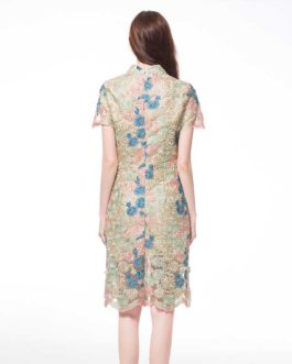 Women Elegant print lace embroidery Plus size party  Dress