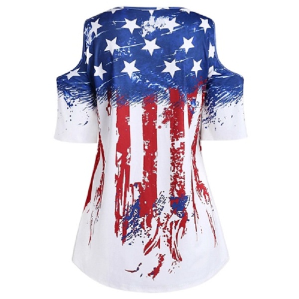 Women Plus Size American Flag Cold Shoulder T-shirt - Power Day Sale