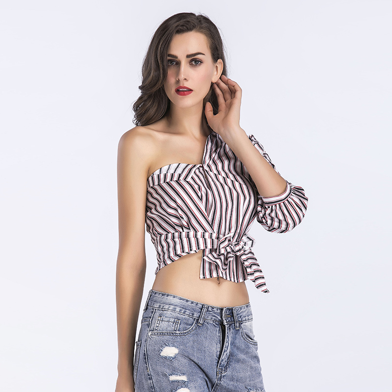Women Sexy Stripe Cotton Casual Shirts Streetwear Hip Hop Blouse ...