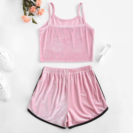 Women Velvet Embroidered Top And Shorts Set sports wear - Power Day Sale