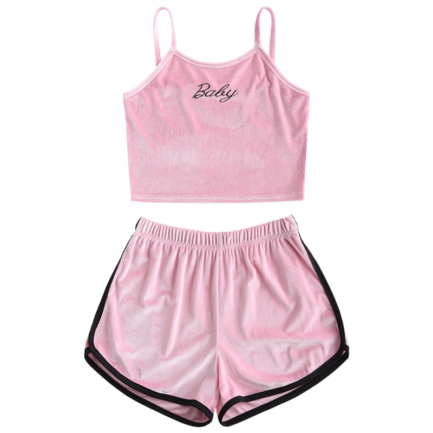 Women Velvet Embroidered Top And Shorts Set sports wear - Power Day Sale