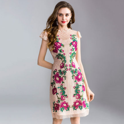 Women lace Embroidery Floral dress Slim party short dress - Power Day Sale